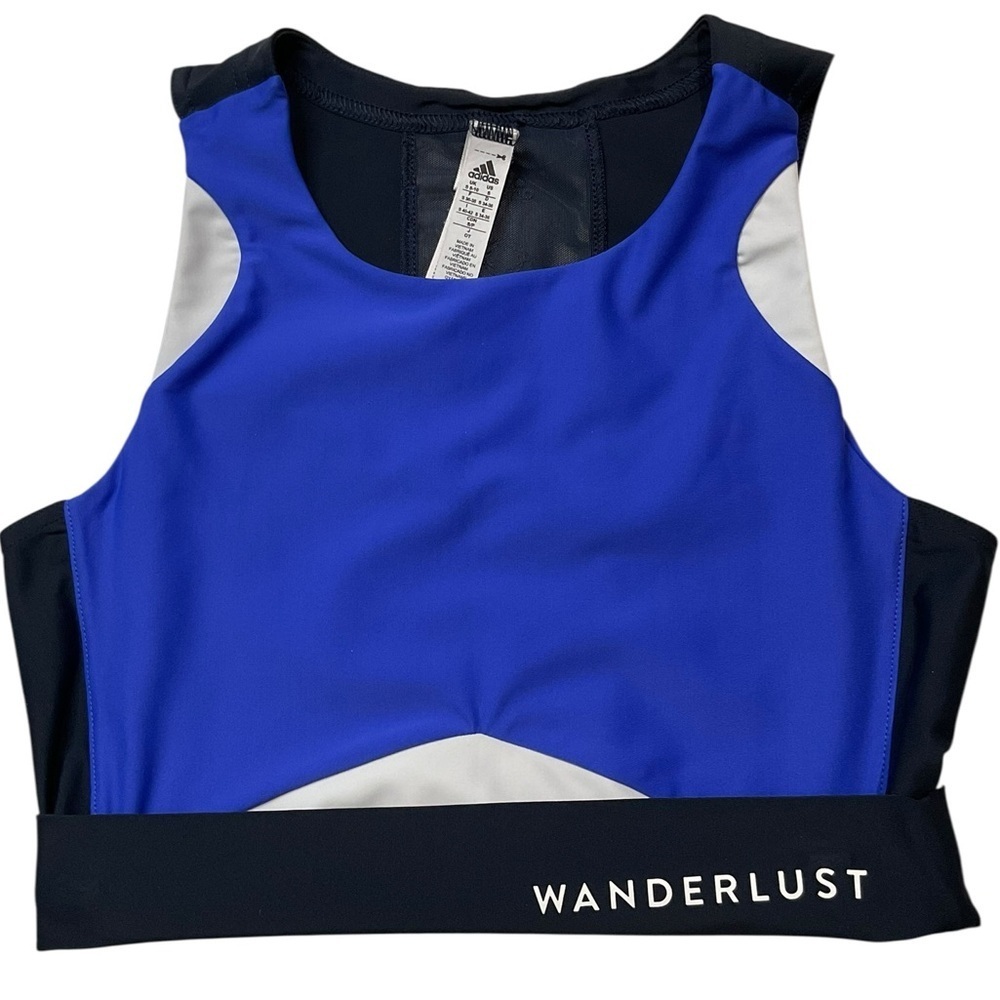 Wanderlust Adidas Calab Blue and Black Sports Bra